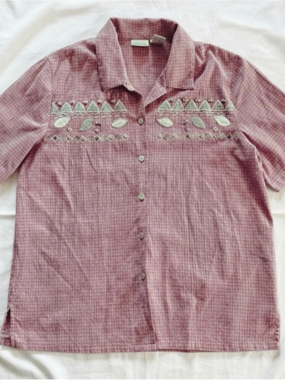 Koret Vintage Red Gingham Beaded Buttonup Shirt Womens Large